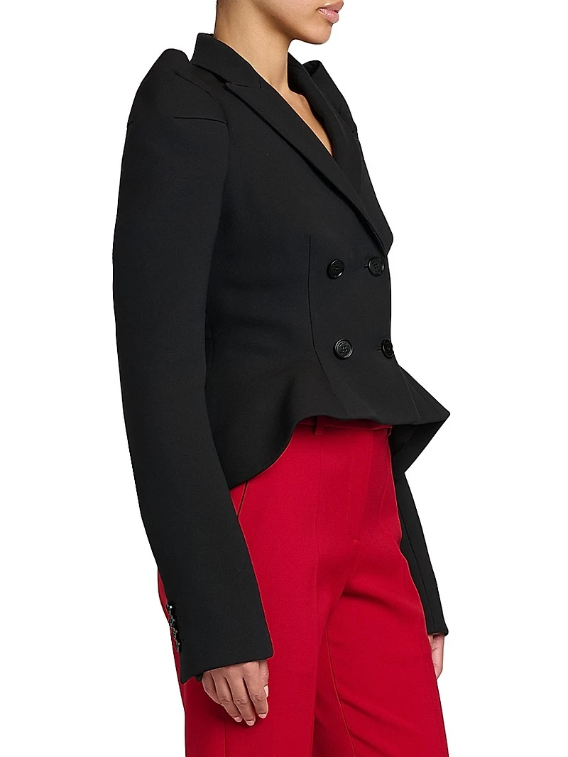 Stretch-Wool Crop Double-Breasted Blazer