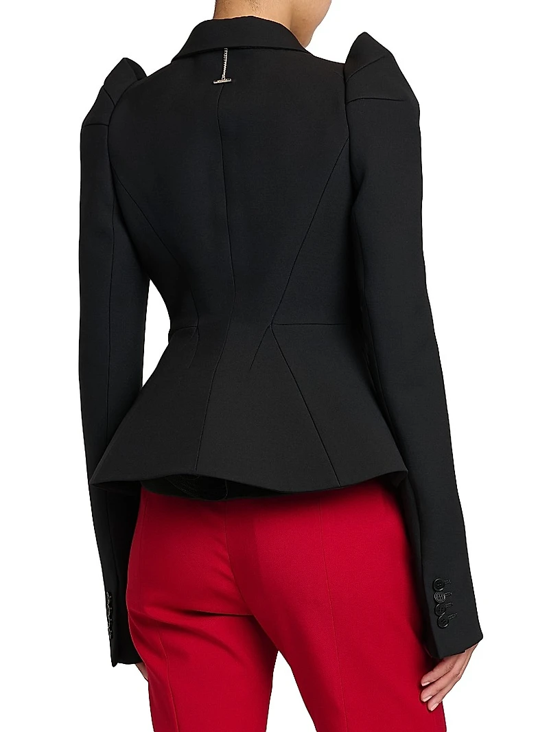 Stretch-Wool Crop Double-Breasted Blazer