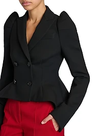 Stretch-Wool Crop Double-Breasted Blazer