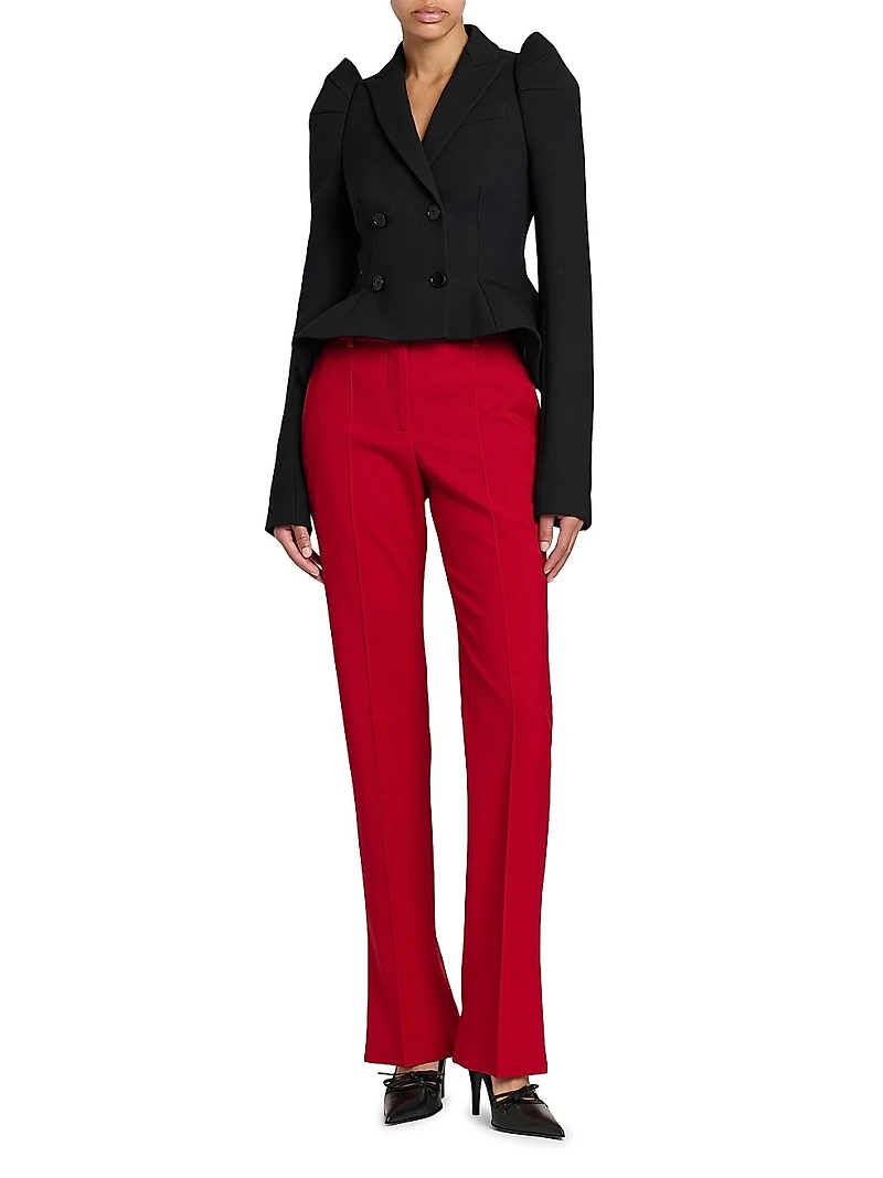 Stretch-Wool Crop Double-Breasted Blazer