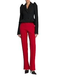 Stretch-Wool Crop Double-Breasted Blazer