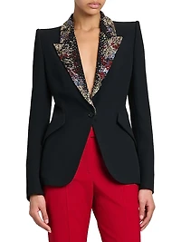 Embellished Leaf Crepe Blazer