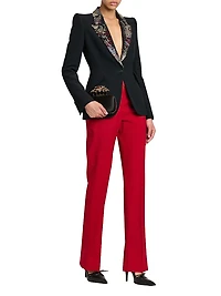 Embellished Leaf Crepe Blazer