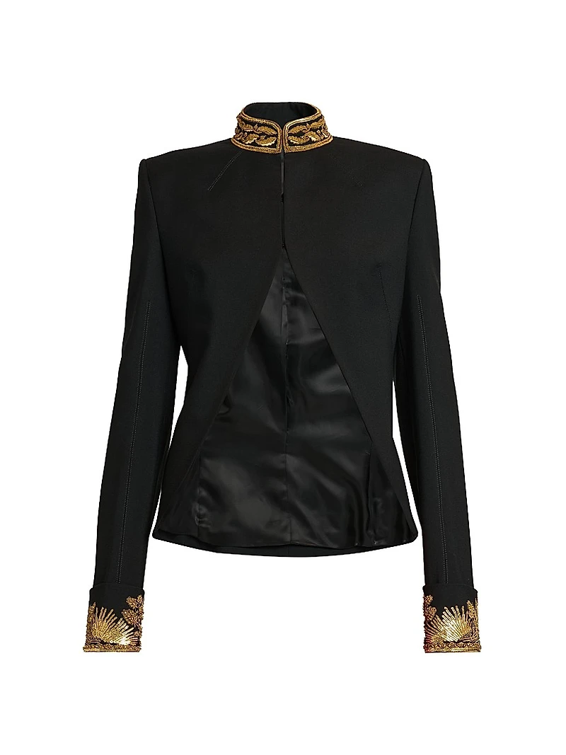 Embroidered Stretch-Wool Blazer