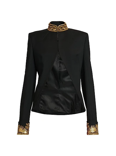 Embroidered Stretch-Wool Blazer