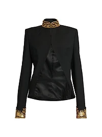 Embroidered Stretch-Wool Blazer