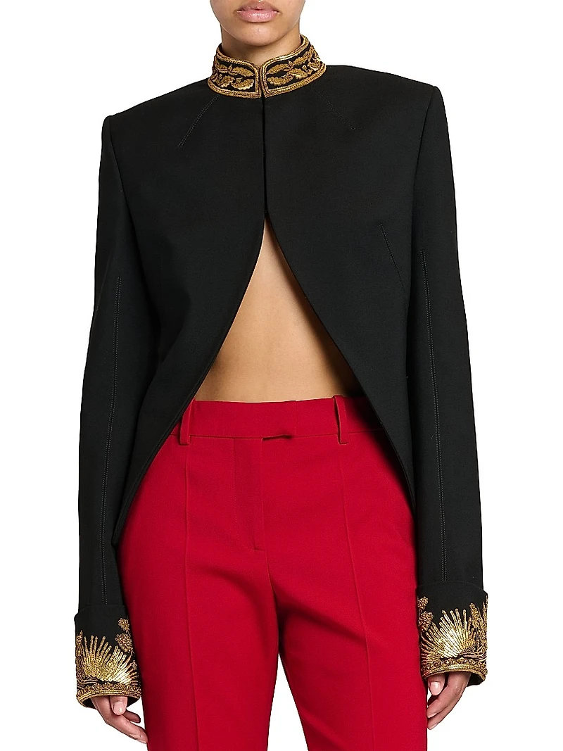 Embroidered Stretch-Wool Blazer