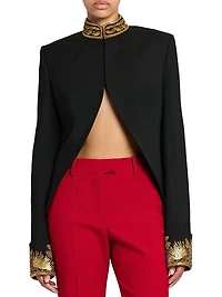 Embroidered Stretch-Wool Blazer