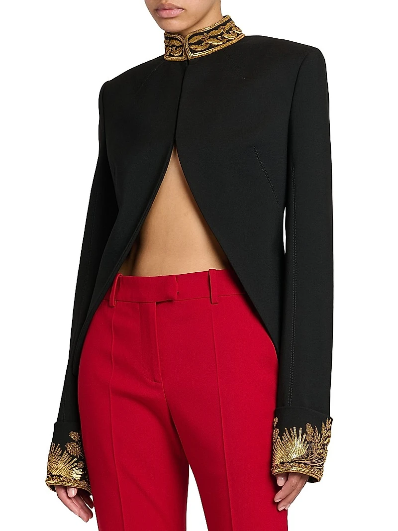 Embroidered Stretch-Wool Blazer