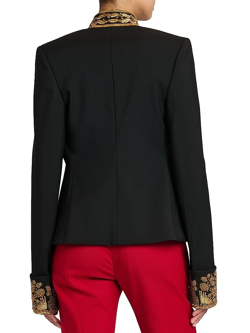 Embroidered Stretch-Wool Blazer
