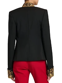 Embroidered Stretch-Wool Blazer