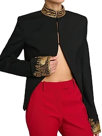 Embroidered Stretch-Wool Blazer