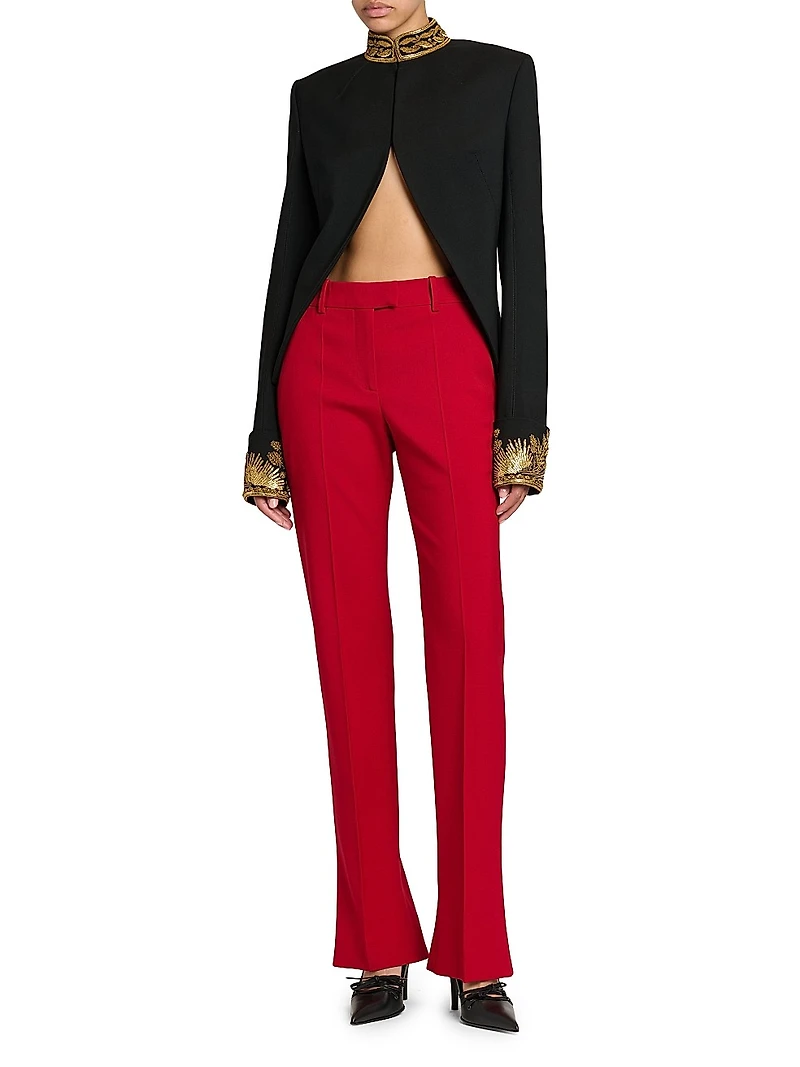 Embroidered Stretch-Wool Blazer
