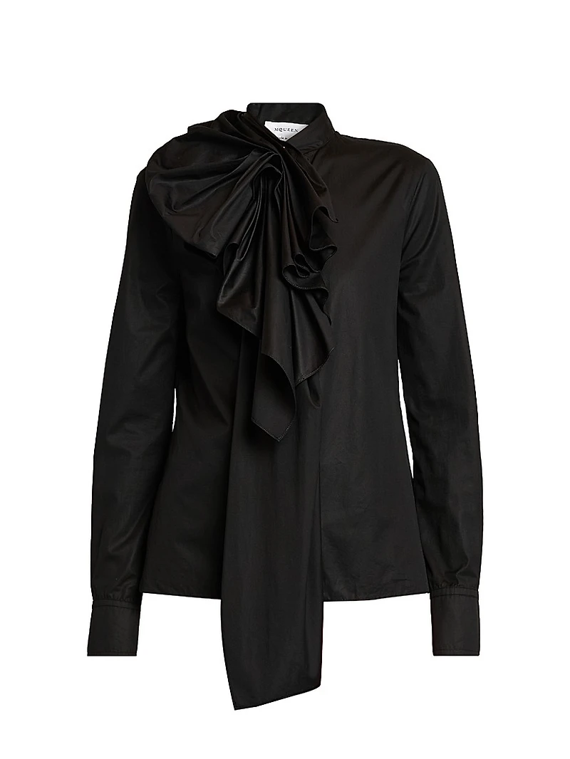 Bow Long-Sleeve Cotton Shirt