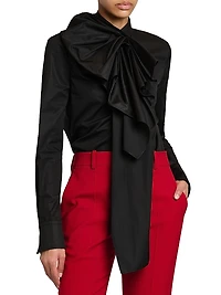 Bow Long-Sleeve Cotton Shirt