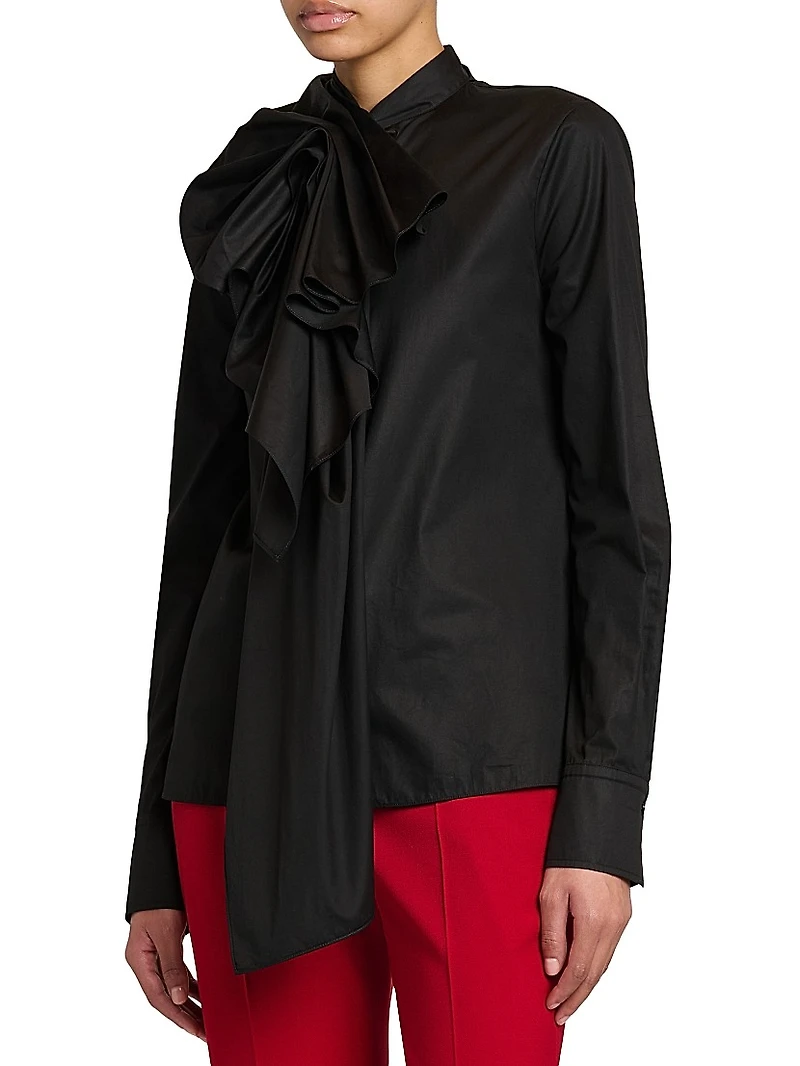 Bow Long-Sleeve Cotton Shirt