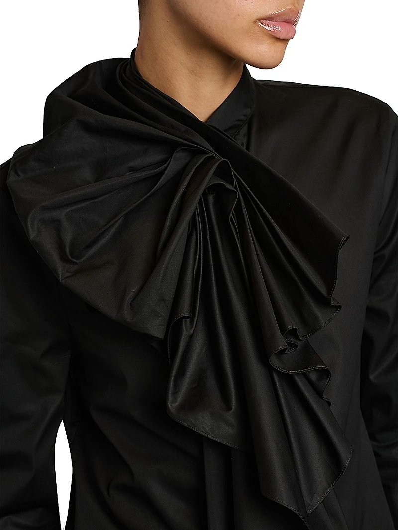 Bow Long-Sleeve Cotton Shirt