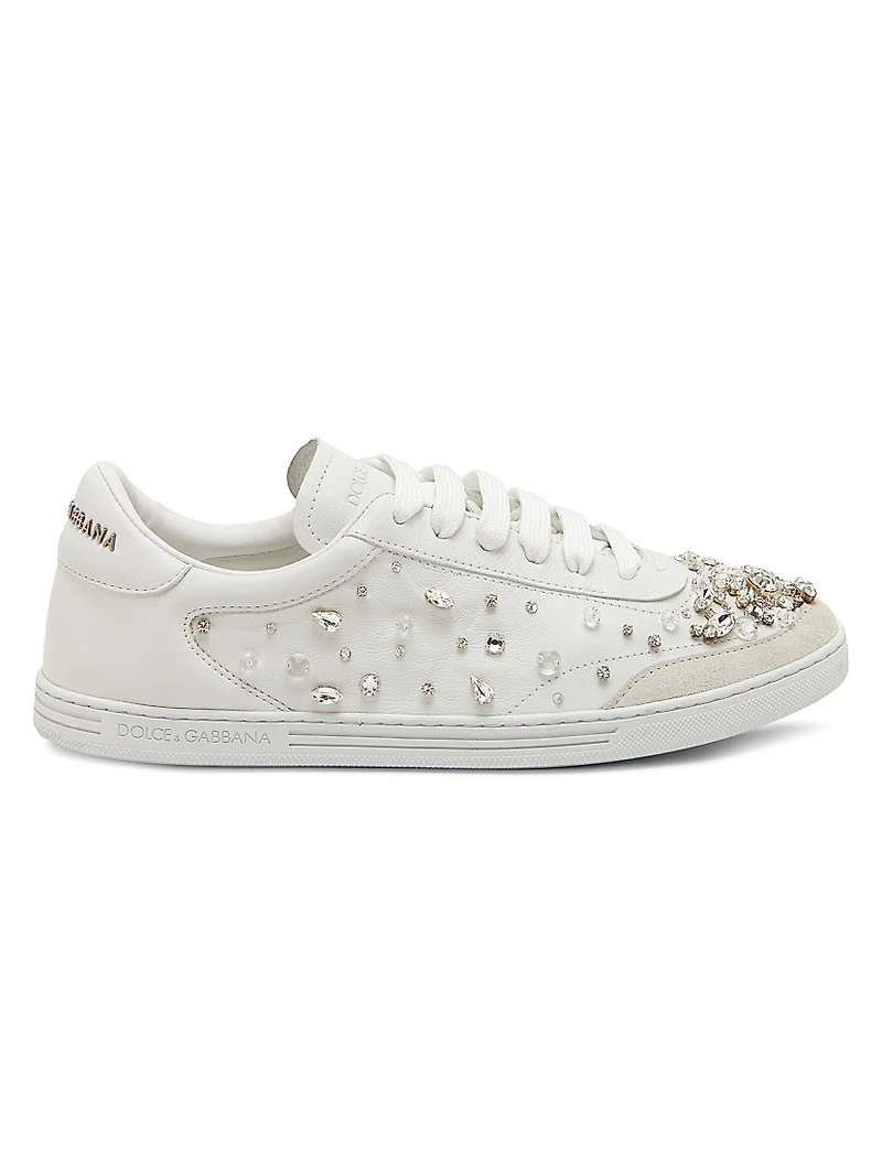 Crystal-Embellished Leather Low-Top Sneakers