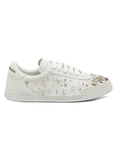 Crystal-Embellished Leather Low-Top Sneakers