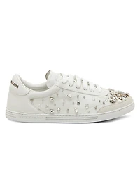 Crystal-Embellished Leather Low-Top Sneakers