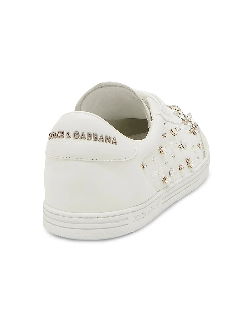 Crystal-Embellished Leather Low-Top Sneakers