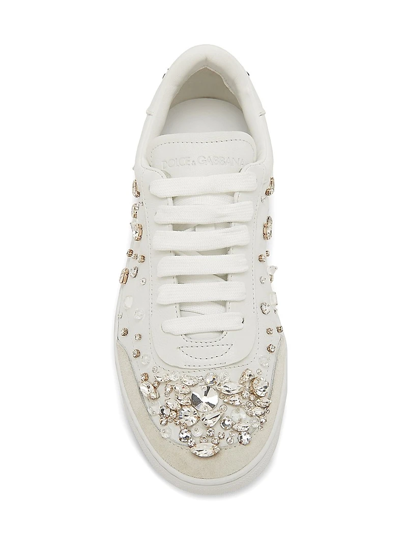 Crystal-Embellished Leather Low-Top Sneakers