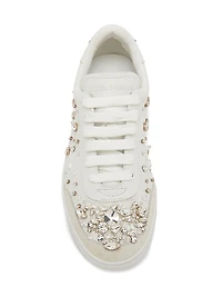 Crystal-Embellished Leather Low-Top Sneakers