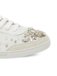 Crystal-Embellished Leather Low-Top Sneakers