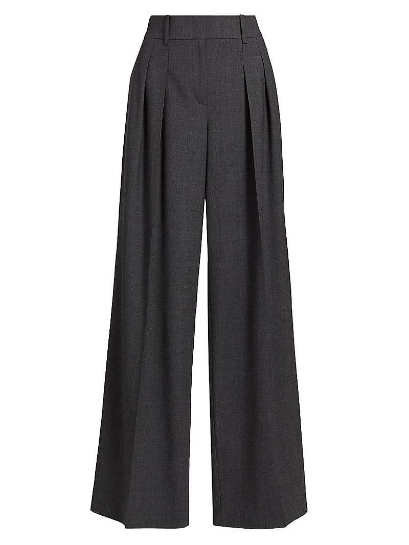 Pleated Stretch-Virgin Wool Wide-Leg Pants