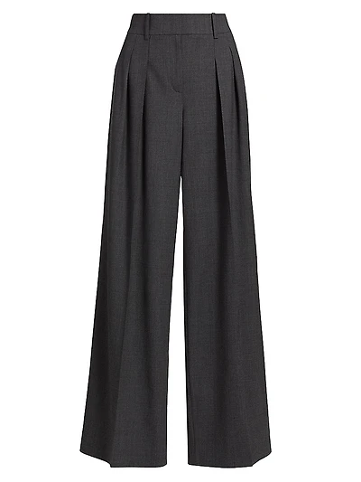 Pleated Stretch-Virgin Wool Wide-Leg Pants
