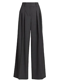 Pleated Stretch-Virgin Wool Wide-Leg Pants