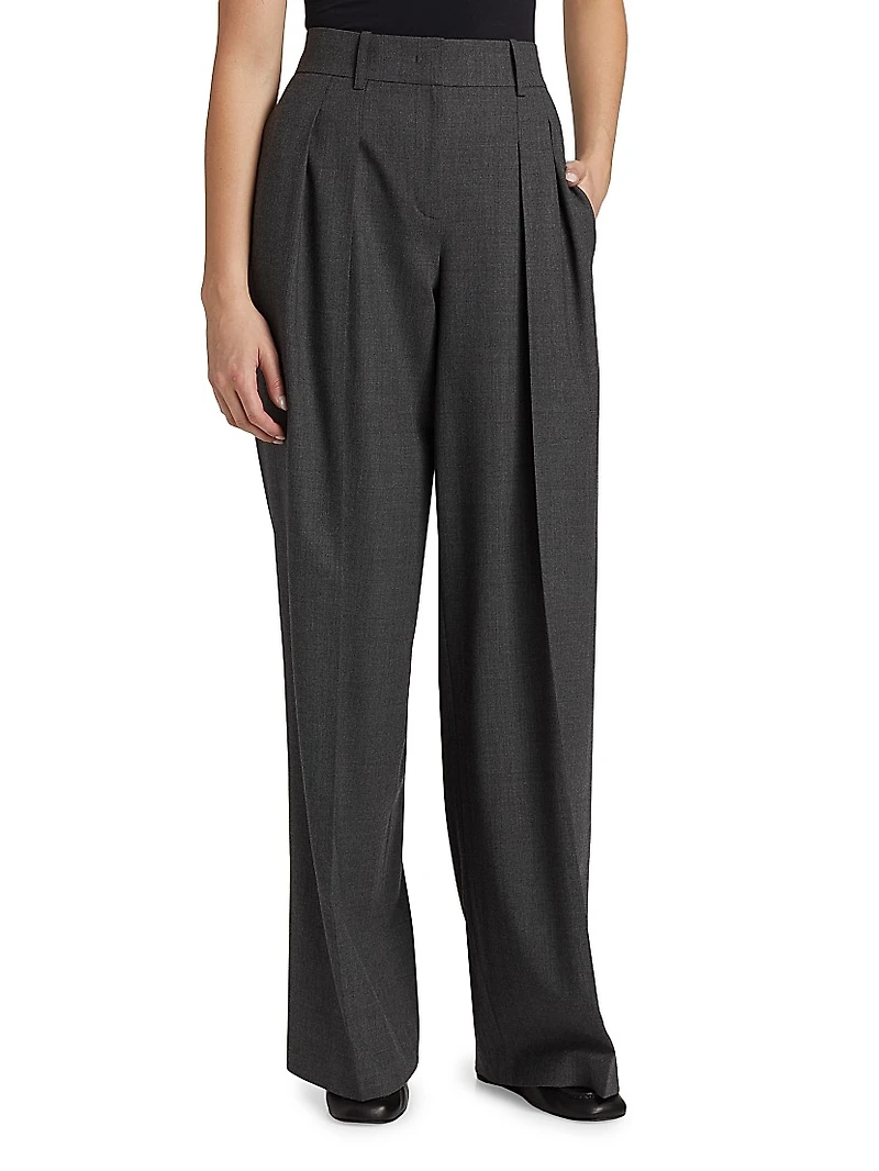 Pleated Stretch-Virgin Wool Wide-Leg Pants