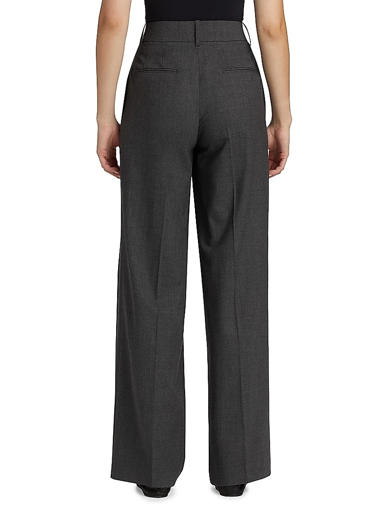 Pleated Stretch-Virgin Wool Wide-Leg Pants