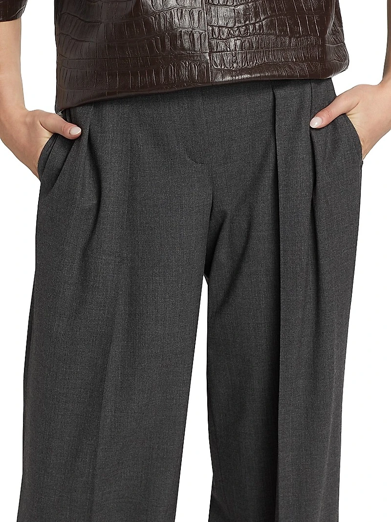 Pleated Stretch-Virgin Wool Wide-Leg Pants