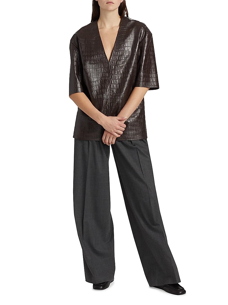Pleated Stretch-Virgin Wool Wide-Leg Pants