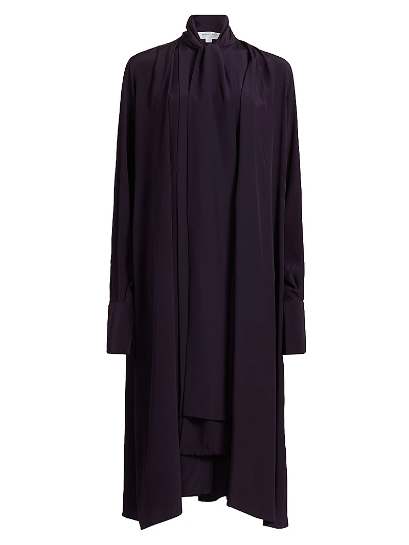 Silk Draped Tieneck Midi-Shirtdress