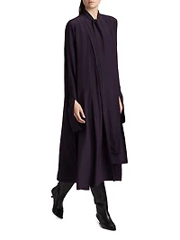 Silk Draped Tieneck Midi-Shirtdress