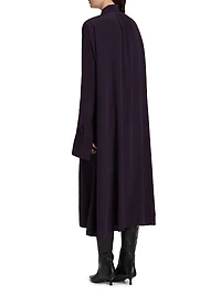 Silk Draped Tieneck Midi-Shirtdress