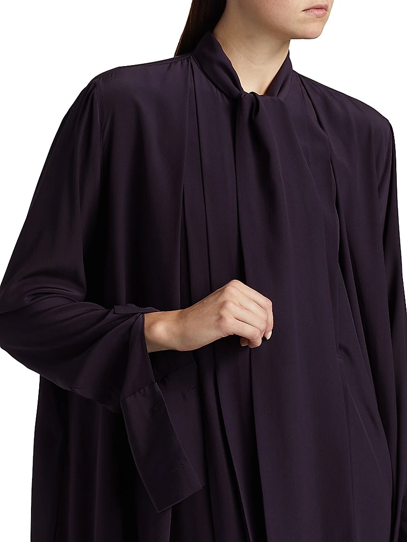 Silk Draped Tieneck Midi-Shirtdress