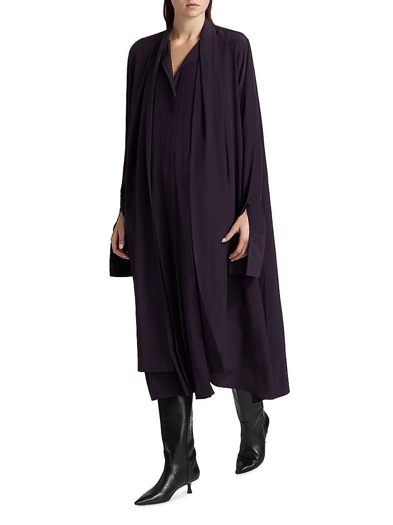 Silk Draped Tieneck Midi-Shirtdress