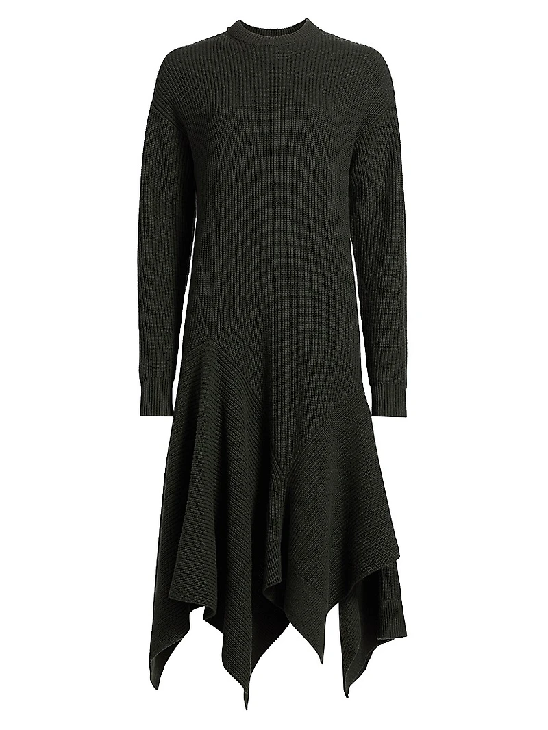 Cashmere Crewneck Handkerchief Midi-Sweaterdress
