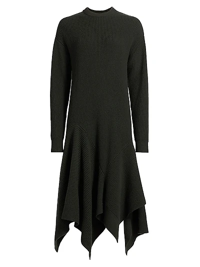 Cashmere Crewneck Handkerchief Midi-Sweaterdress