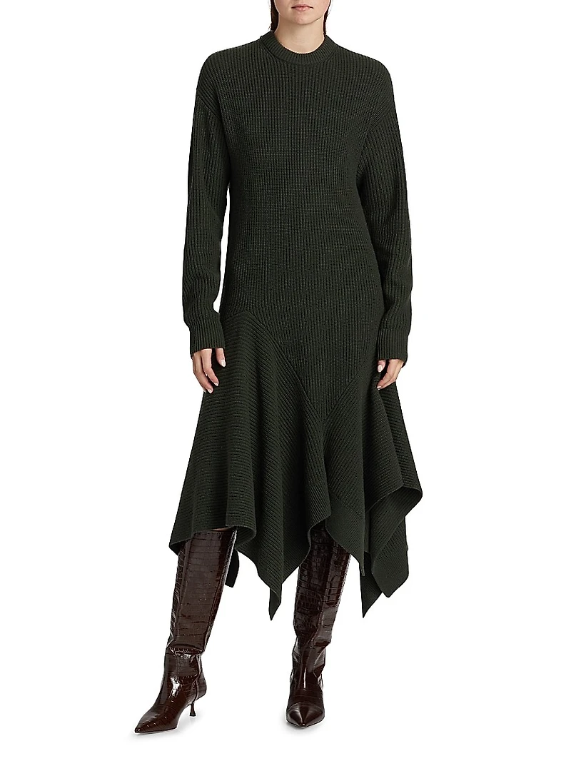 Cashmere Crewneck Handkerchief Midi-Sweaterdress