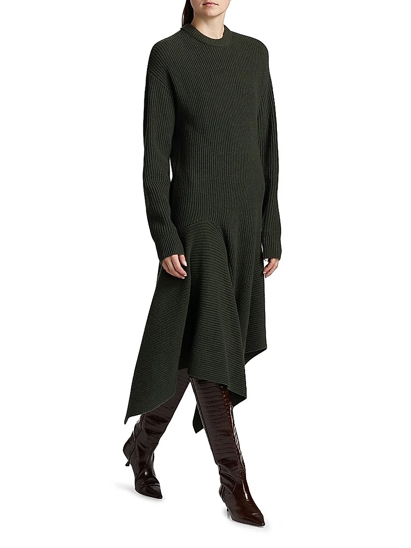 Cashmere Crewneck Handkerchief Midi-Sweaterdress