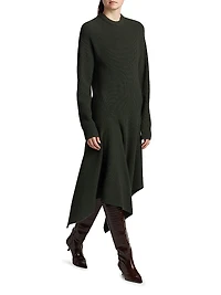 Cashmere Crewneck Handkerchief Midi-Sweaterdress