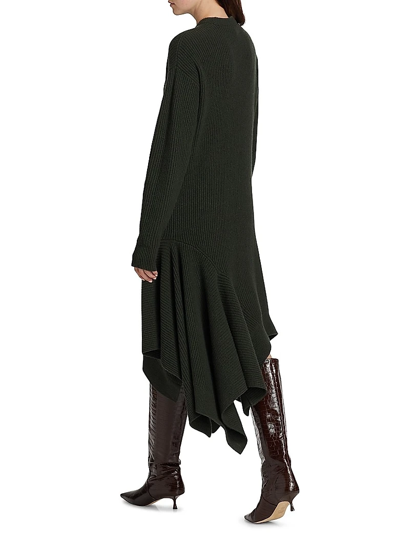 Cashmere Crewneck Handkerchief Midi-Sweaterdress
