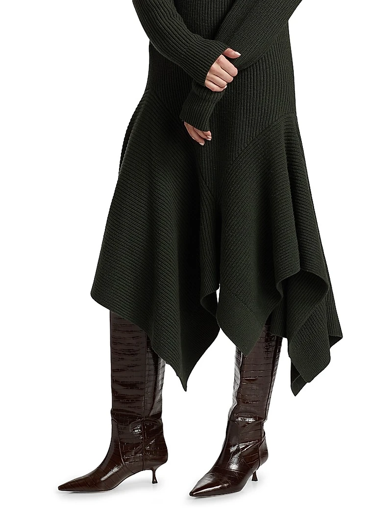 Cashmere Crewneck Handkerchief Midi-Sweaterdress
