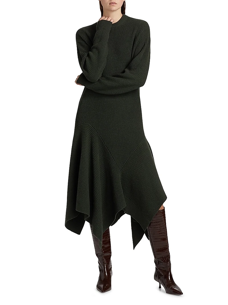 Cashmere Crewneck Handkerchief Midi-Sweaterdress