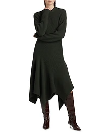 Cashmere Crewneck Handkerchief Midi-Sweaterdress