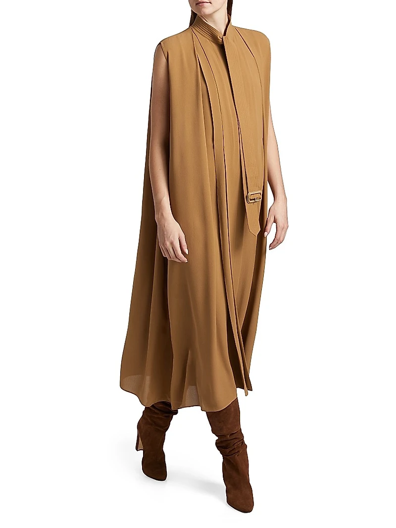 Trench Silk Tieneck Midi Shirtdress